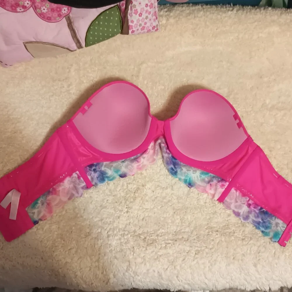 VGUC ~Victoria's Secret PINK Lined Underwire Strapless Bra with Lace (Size: 36C) - Picture 4 of 8